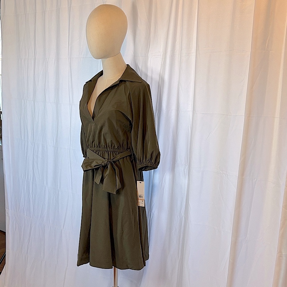 NWT Calvin Klein Olive Green A-line Shirtdress, Size 2 - Picture 8 of 14